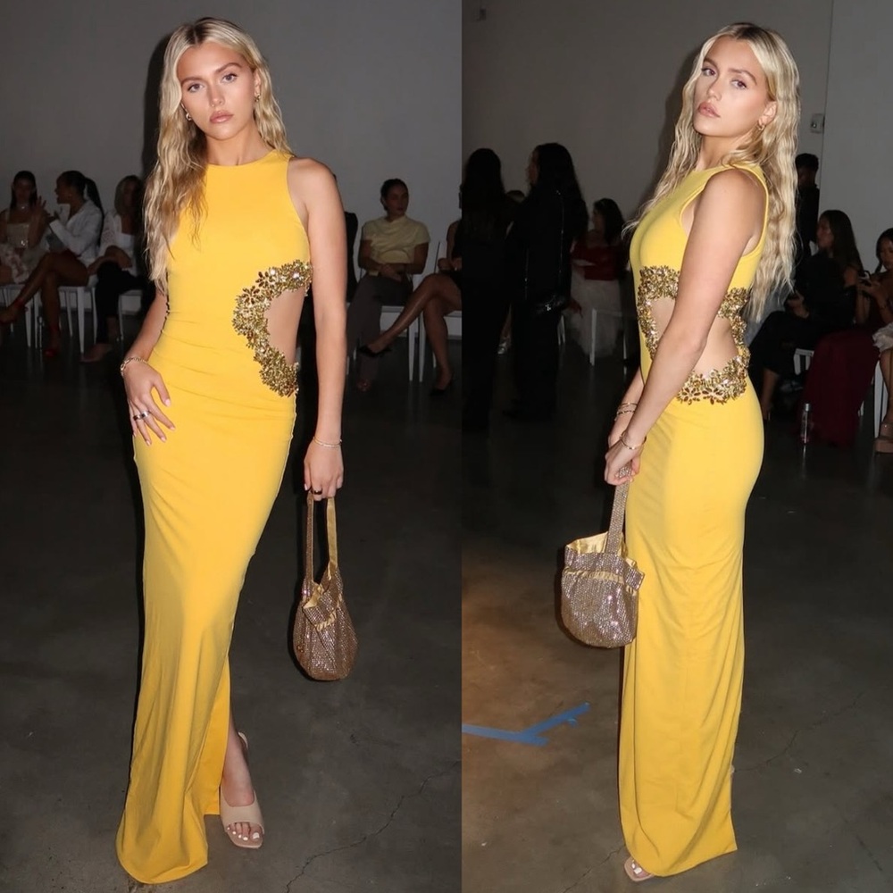 Bronx and Banco Camila Yellow Rhinestone Cutout Maxi Dress NEW with tags - Picture 11 of 11